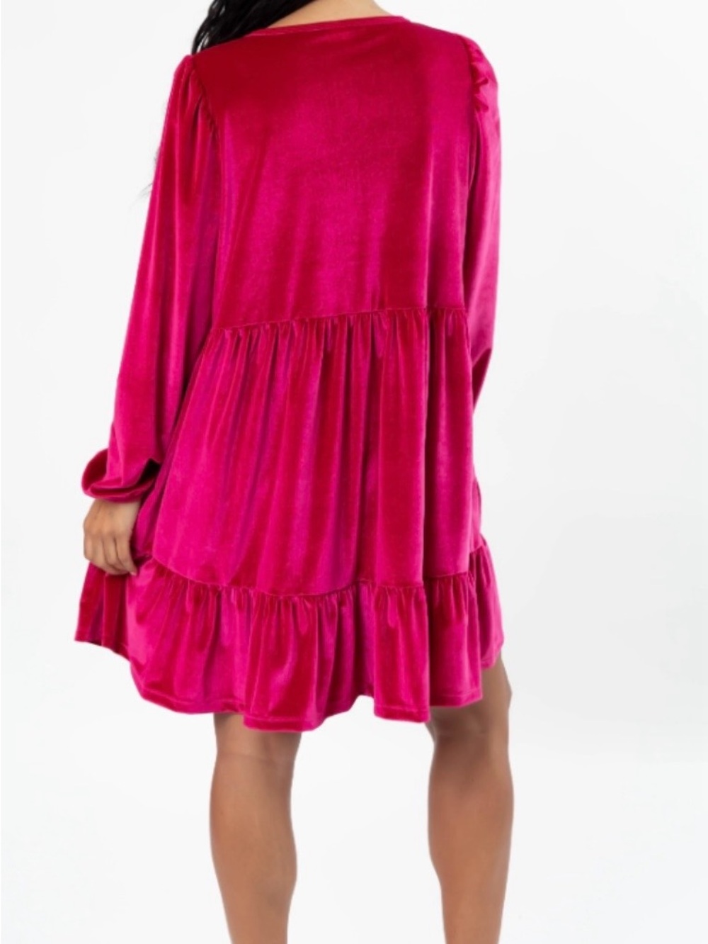 💖Smash + Tess Velvet V-Neck Babydoll Dress in “sangria” - Picture 2 of 4